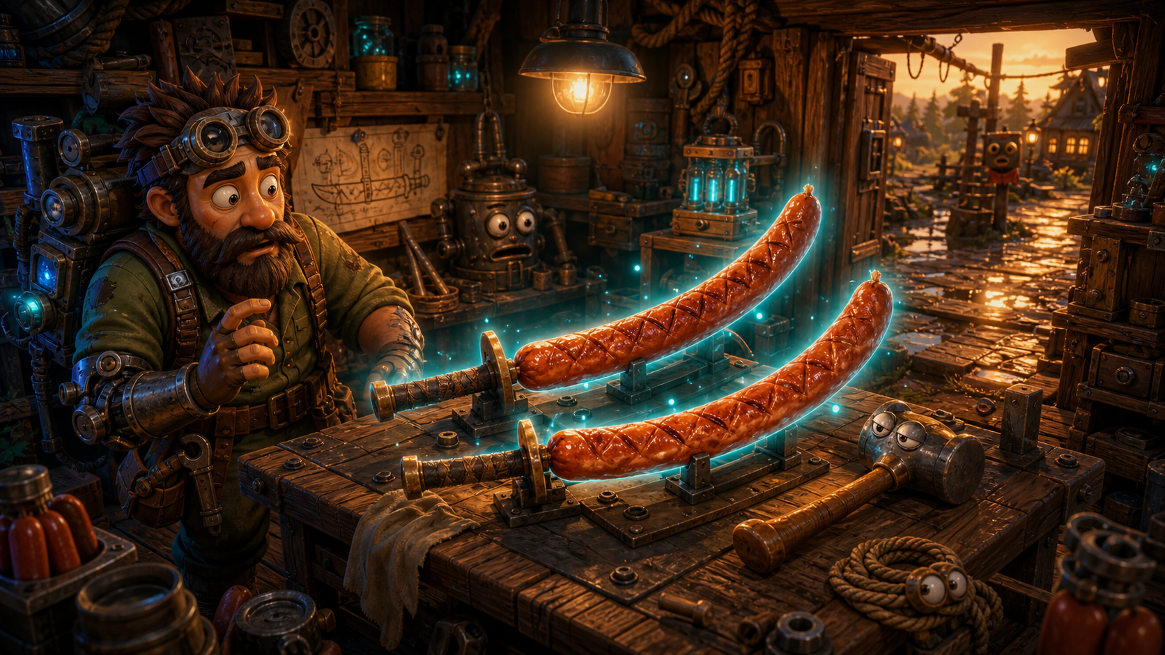 Sausage-katanas on a Craftosis workbench